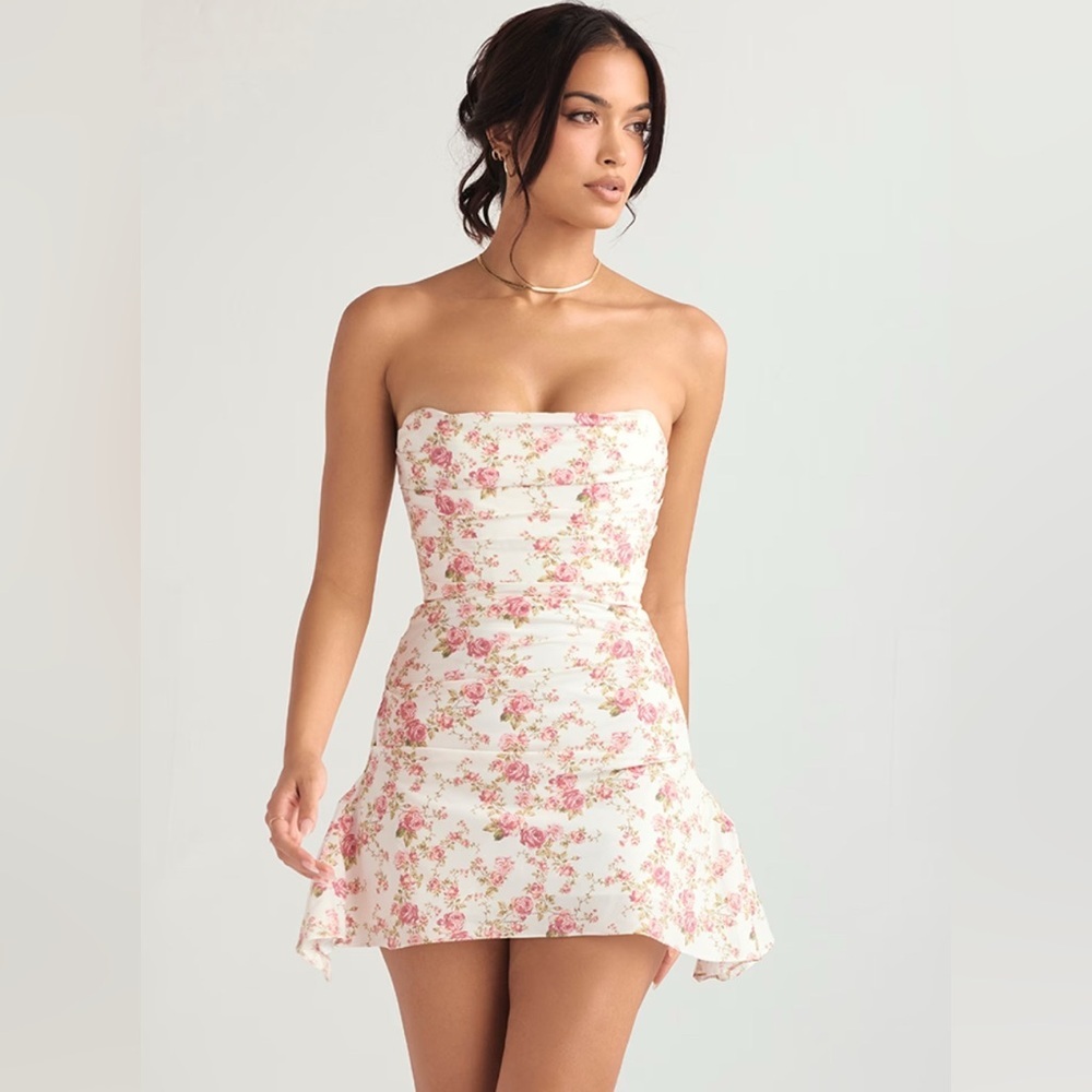 House of CB Jasmine - Floral Mini Dress - Pink and White